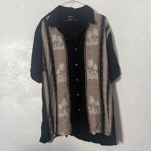 Black palm tree button down lightweight summer shirt short sleeve men’s XL